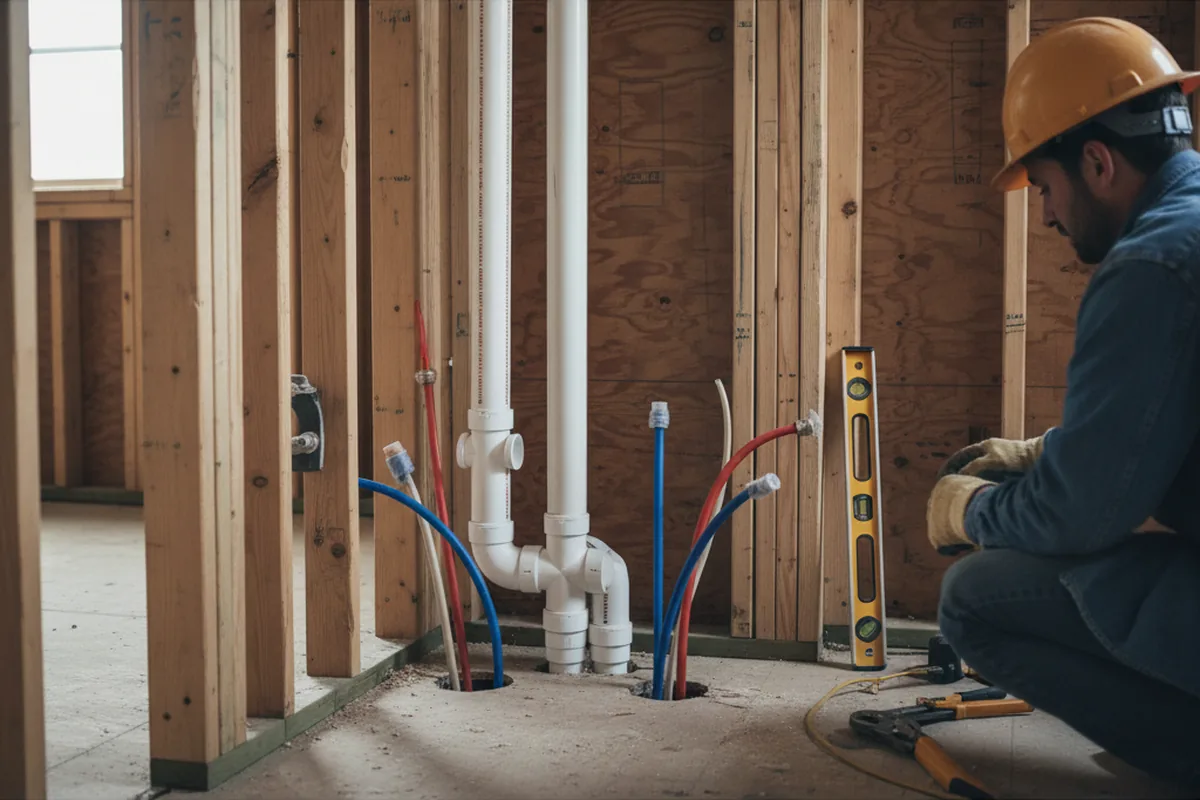 Drain and supply rough-in during Drain Cleaning in New London